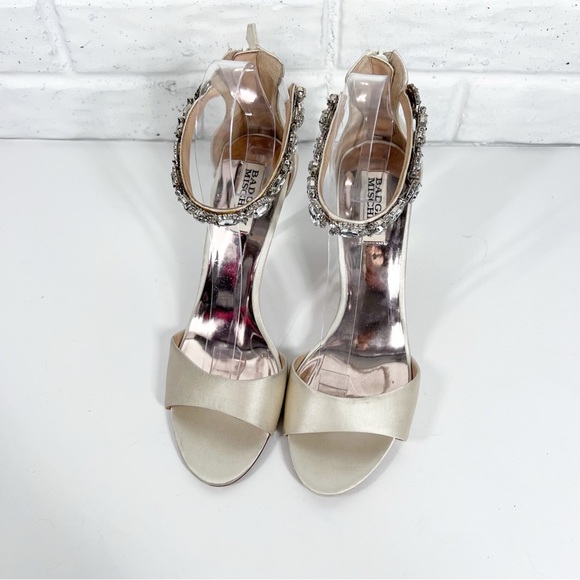 BADGLEY MISCHKA Clara Ivory Satin Heel with jewel ankle strap | 8.5 - Picture 13 of 14